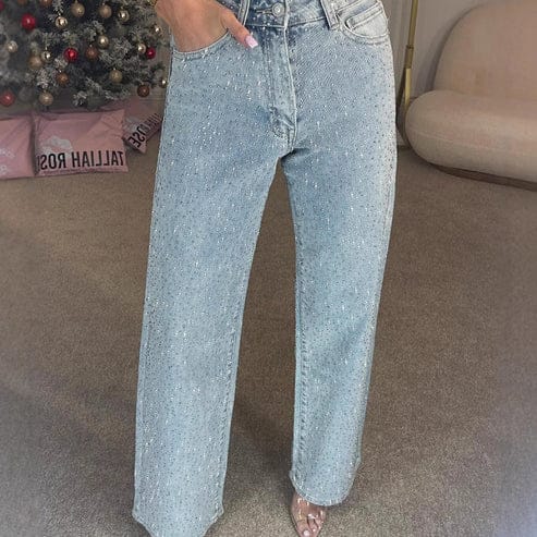 Straight Leg Jeans With Rhinestones