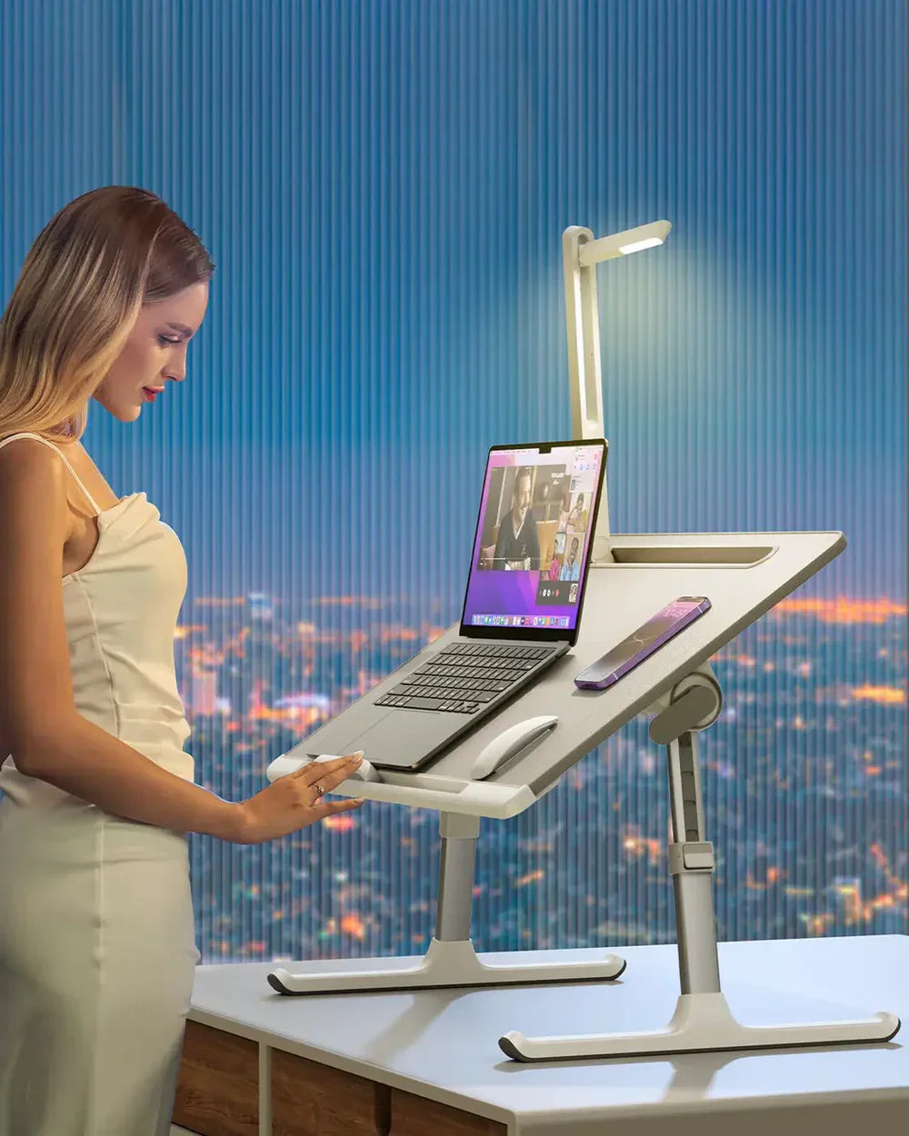 Adjustable Laptop Bed Desk with LED Lamp & Foldable Design (60cm)