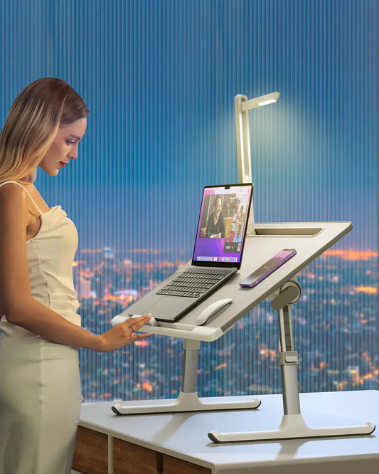 Adjustable Laptop Bed Desk with LED Lamp & Foldable Design (60cm)