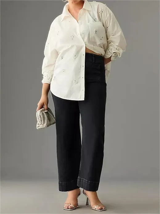 👖Tummy Control Cropped Wide-Leg Jeans