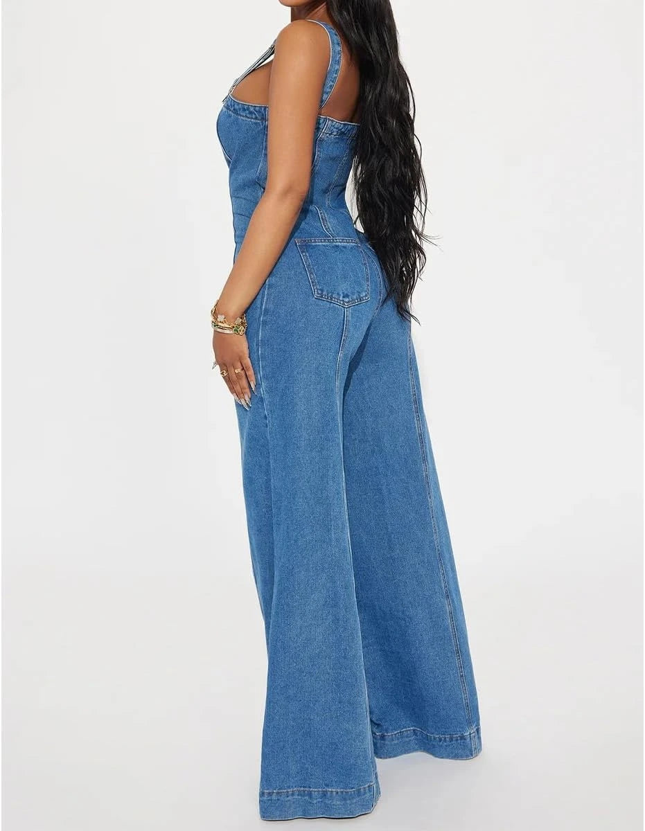 High Waist Denim Jumpsuit