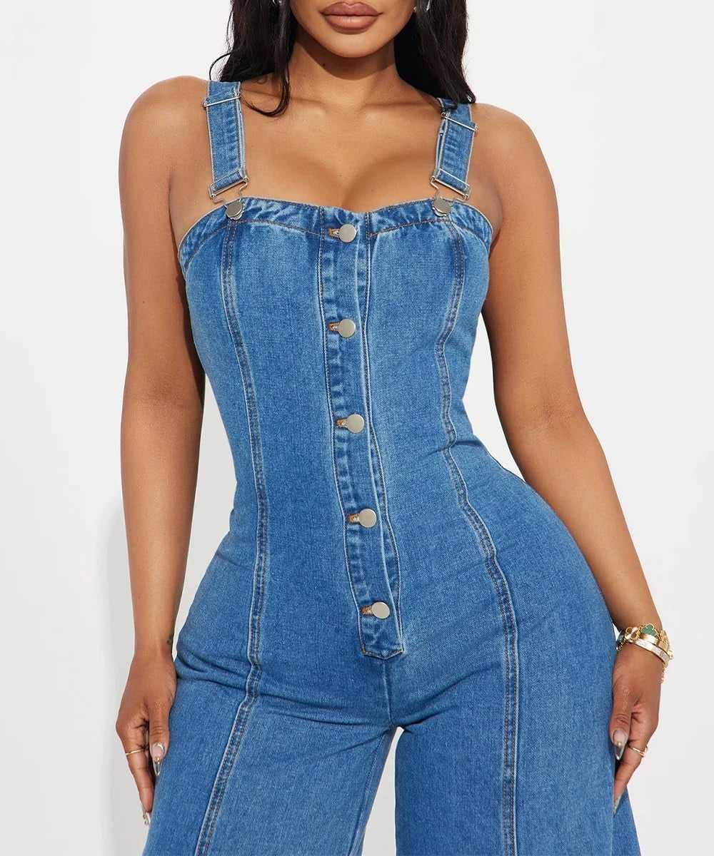 High Waist Denim Jumpsuit