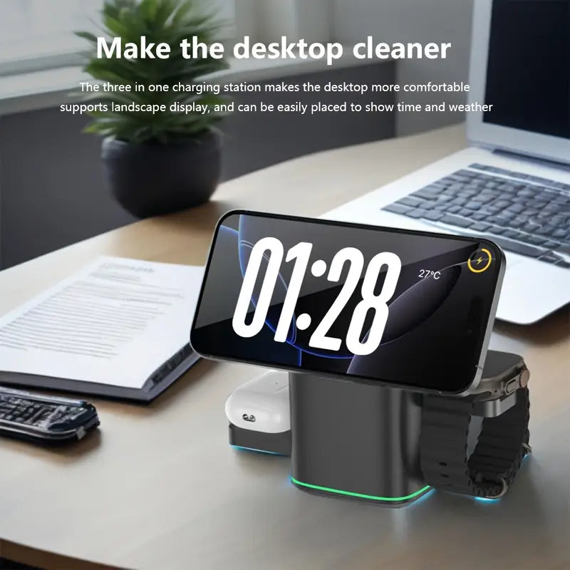 3-in-1 Wireless Charger | Multifunctional Magnetic Rotating Foldable Travel Charger