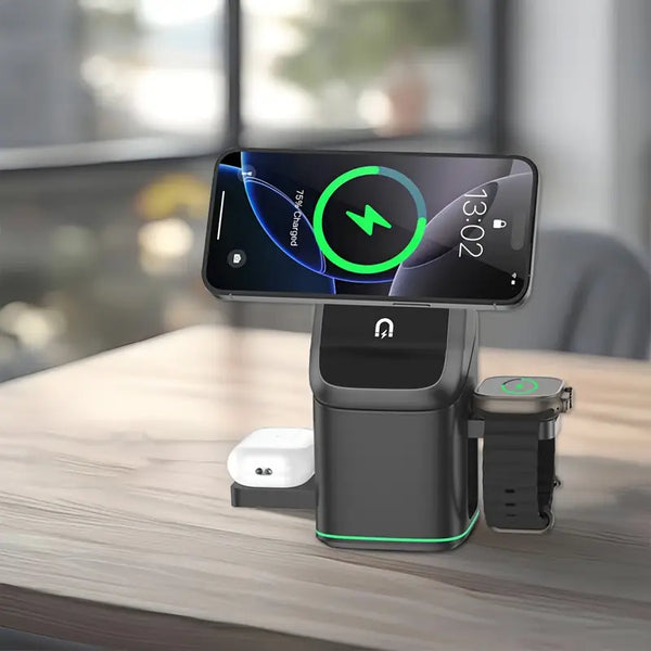 3-in-1 Wireless Charger | Multifunctional Magnetic Rotating Foldable Travel Charger