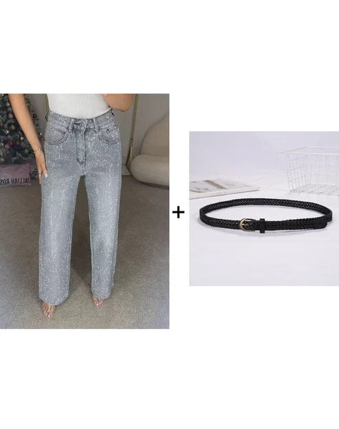 Straight Leg Jeans With Rhinestones