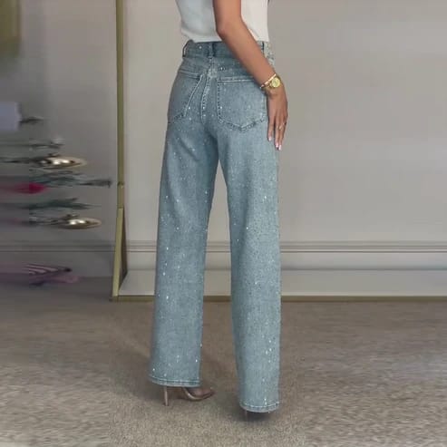 Straight Leg Jeans With Rhinestones