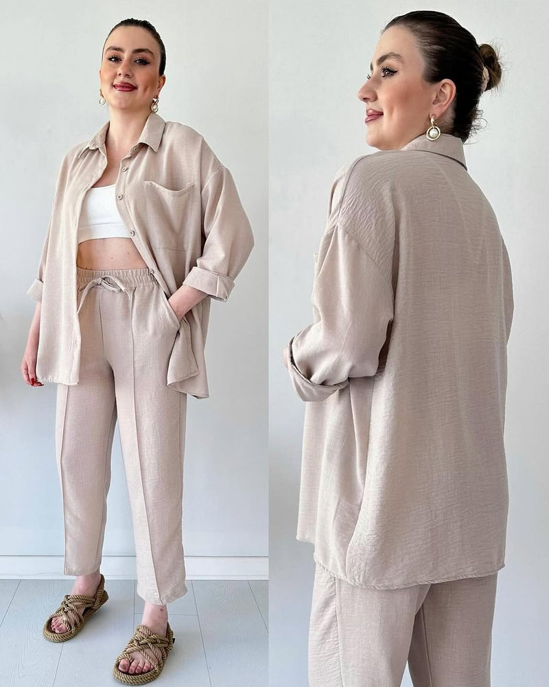 Shirt Collar Drop Shoulder Shirt & Trousers Co-Ords