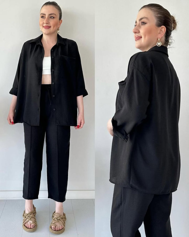 Shirt Collar Drop Shoulder Shirt & Trousers Co-Ords