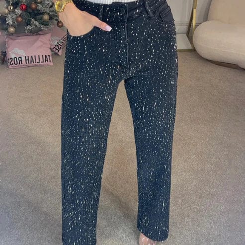 Straight Leg Jeans With Rhinestones