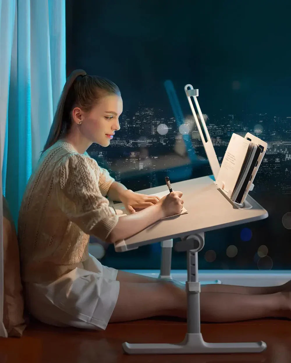 Adjustable Laptop Bed Desk with LED Lamp & Foldable Design (60cm)