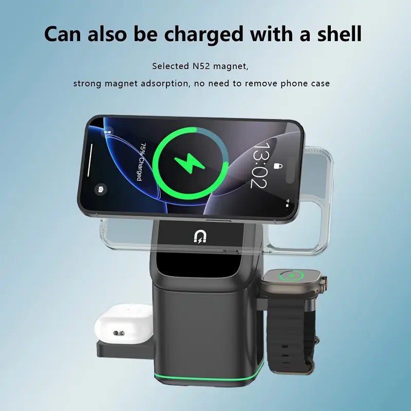 3-in-1 Wireless Charger | Multifunctional Magnetic Rotating Foldable Travel Charger