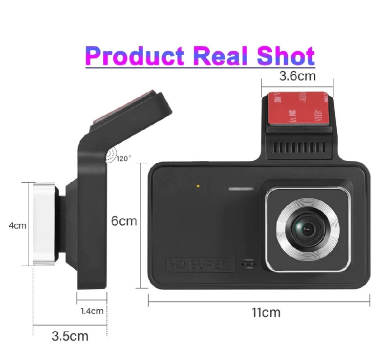 Dual-lens dashcam with 1080P HD & night vision - 170° wide angle