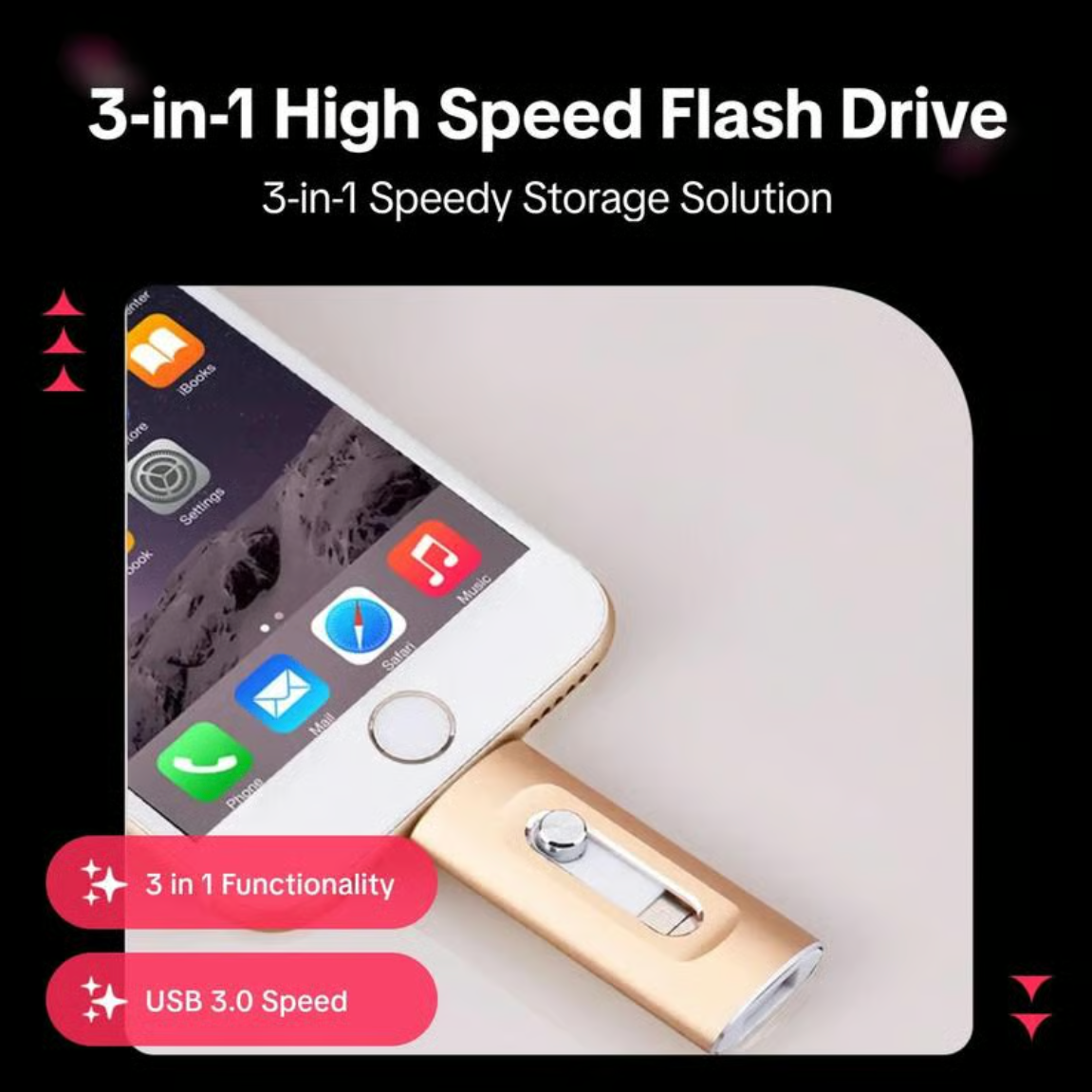 3 in 1 Flash Drive, Portable High Speed USB 3.0 Memory Storage