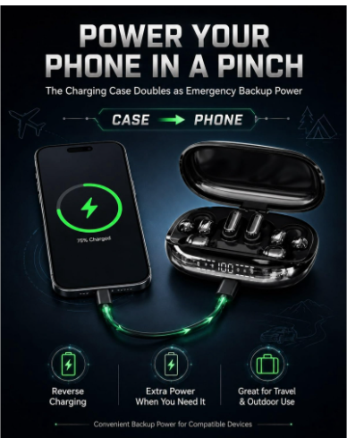 3-in-1 Bluetooth Wireless Earbuds with Charging Power Bank Case