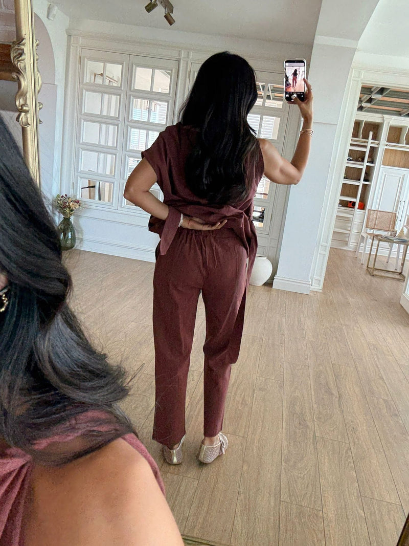 Orika Shoulder Twist Blouse-Pants Russian Suit