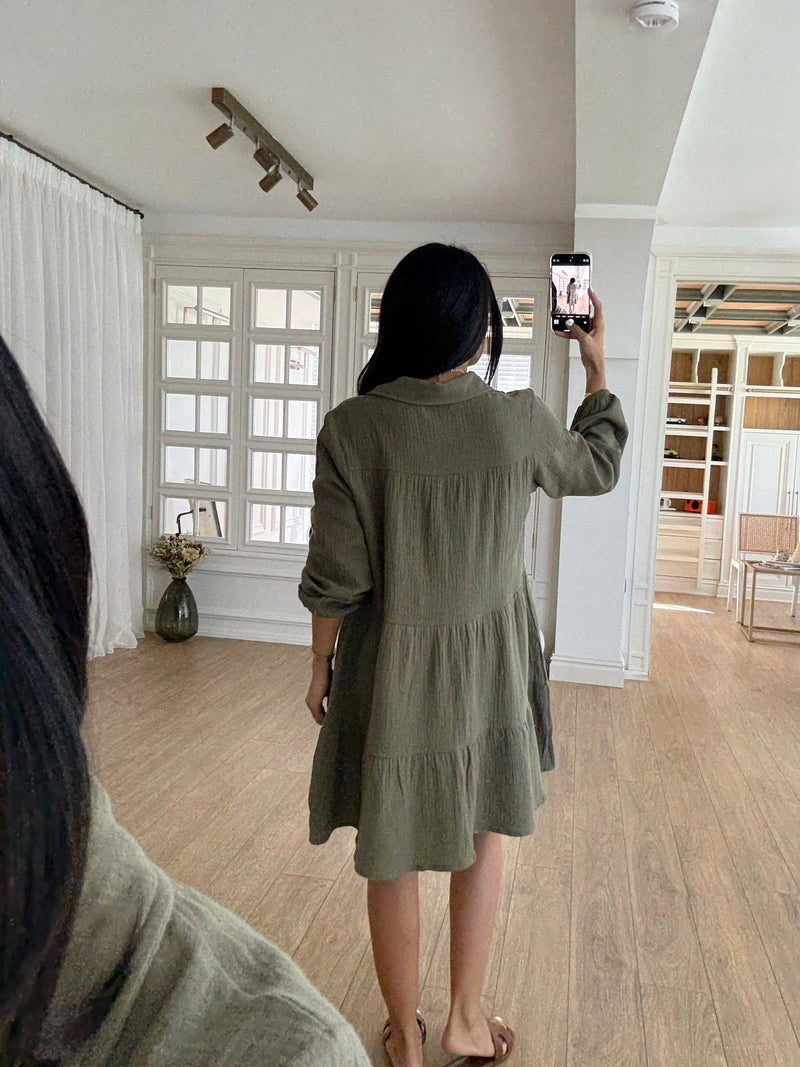 Diamon Buttoned Loose Muslin Dress