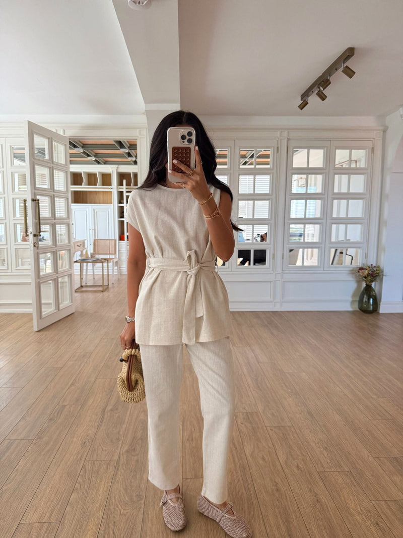 Orika Shoulder Twist Blouse-Pants Russian Suit