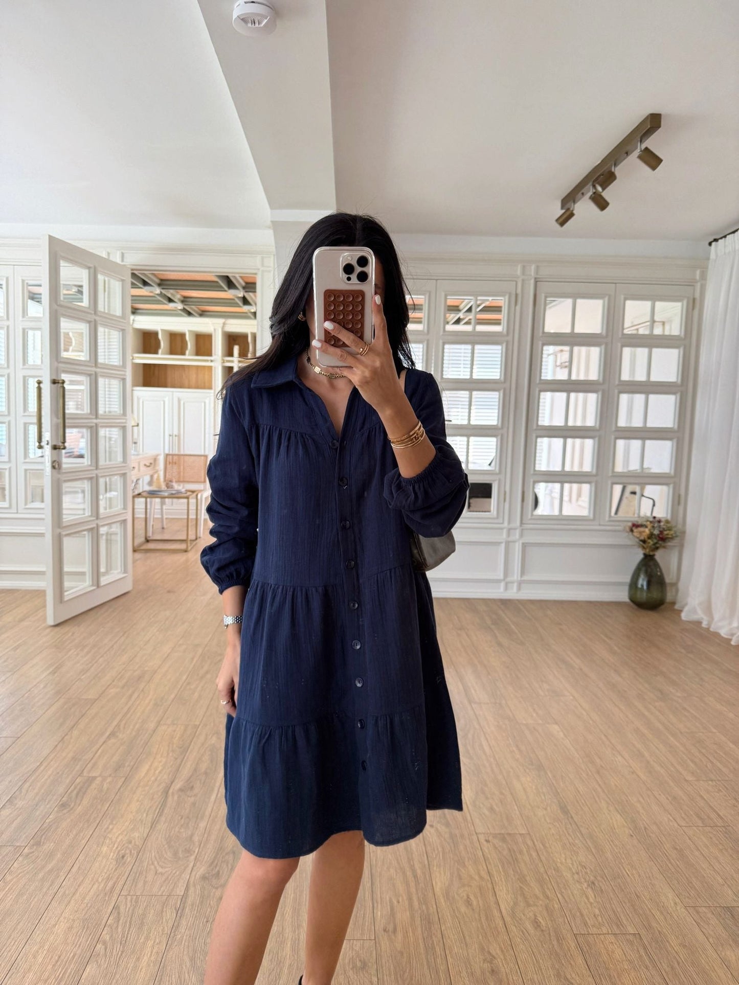 Diamon Buttoned Loose Muslin Dress