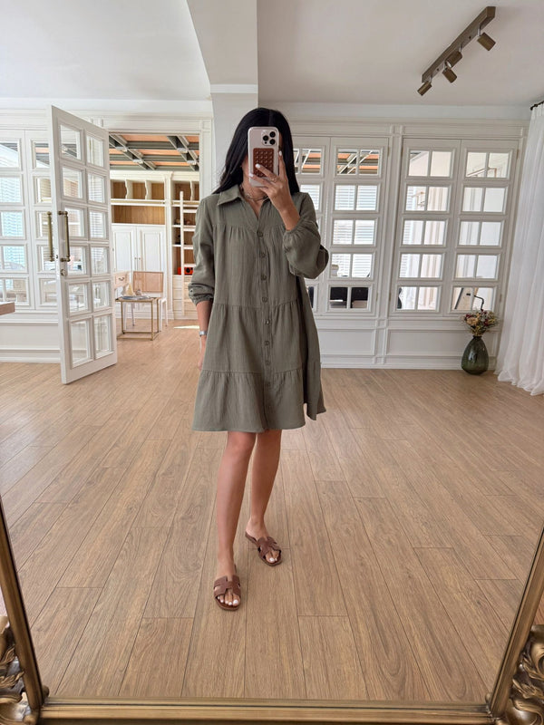 Diamon Buttoned Loose Muslin Dress