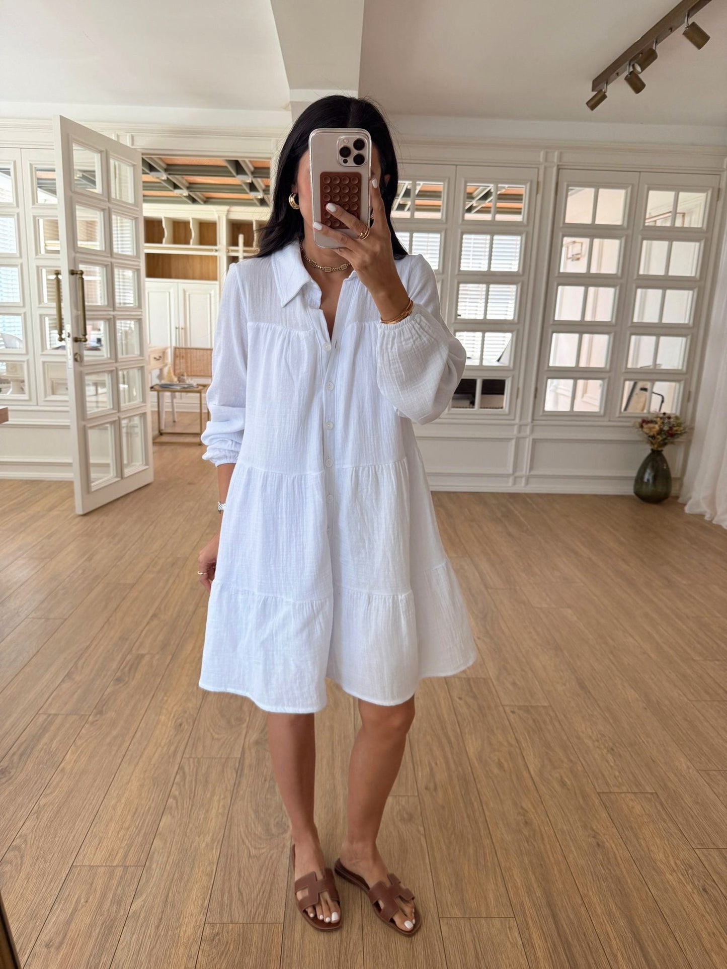 Diamon Buttoned Loose Muslin Dress