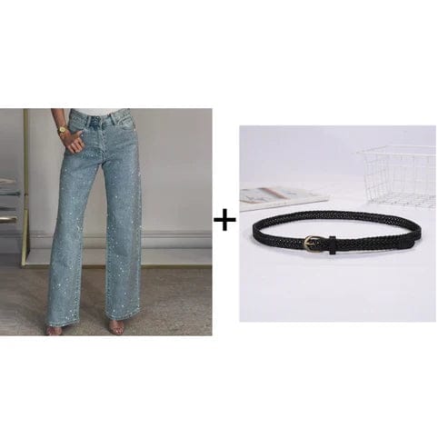 Straight Leg Jeans With Rhinestones