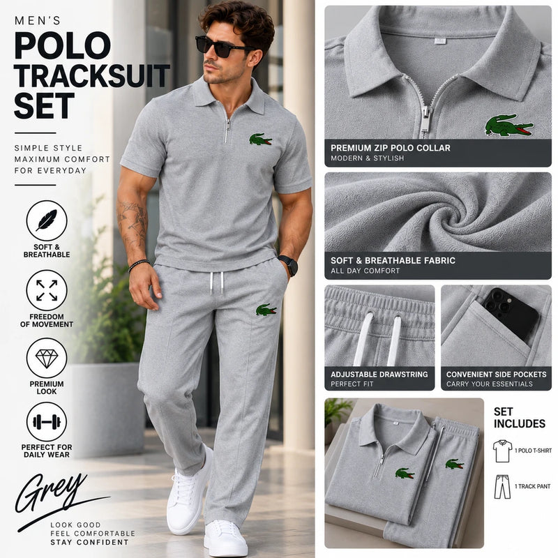 Beige Polo Tracksuit Set