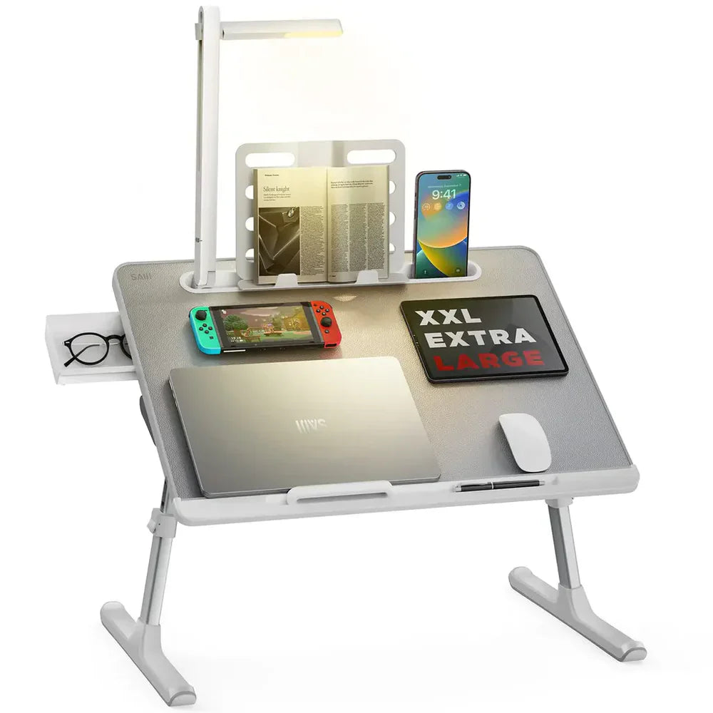 Adjustable Laptop Bed Desk with LED Lamp & Foldable Design (60cm)
