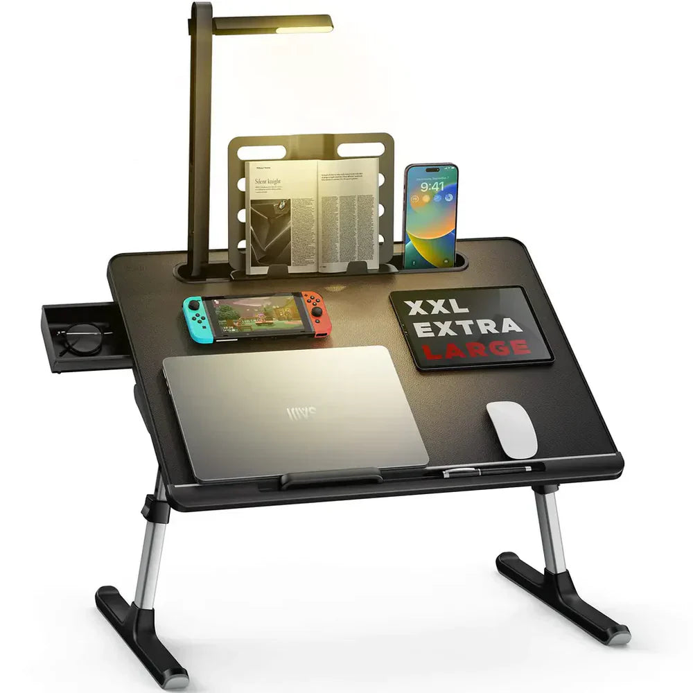 Adjustable Laptop Bed Desk with LED Lamp & Foldable Design (60cm)