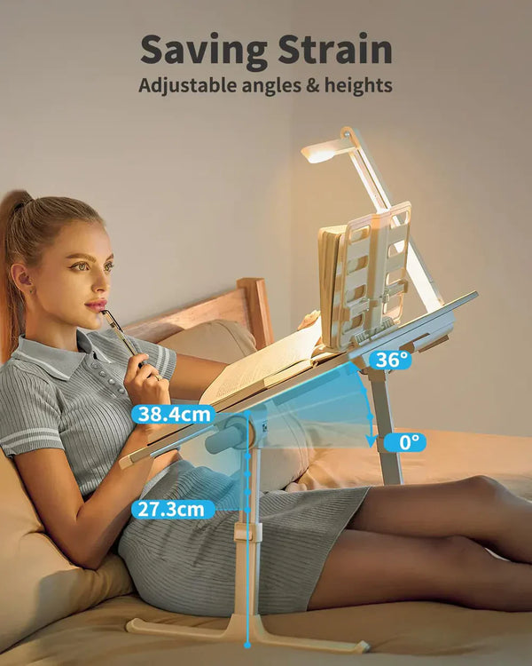 Adjustable Laptop Bed Desk with LED Lamp & Foldable Design (60cm)