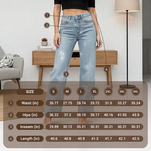 Straight Leg Jeans With Rhinestones