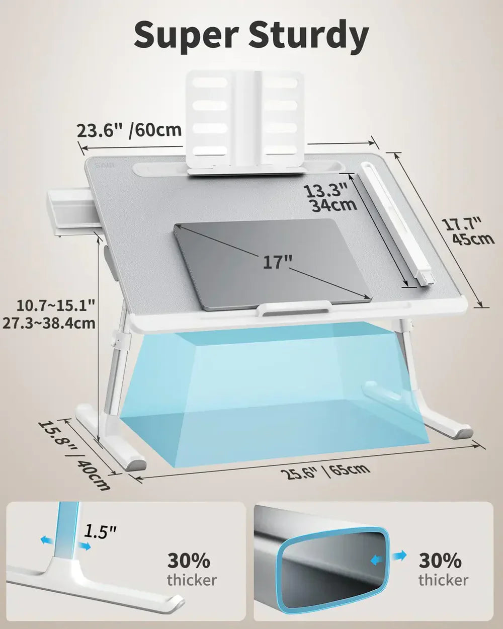 Adjustable Laptop Bed Desk with LED Lamp & Foldable Design (60cm)