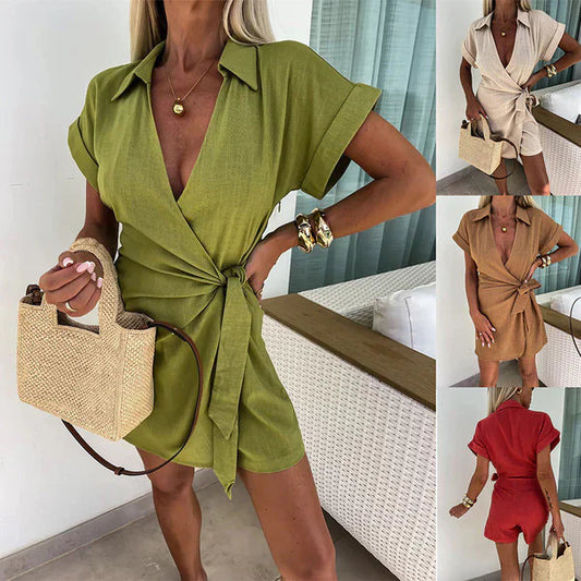 Women's Romper Cotton Linen Sexy V Neck