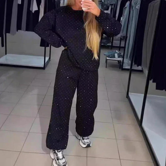 Women’s Round-neck Casual Sports Sweatshirt and Jogger Pants (2-piece Set)