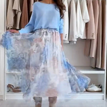 Load image into Gallery viewer, Blue set: top with a cute bow on the back and a tulle skirt
