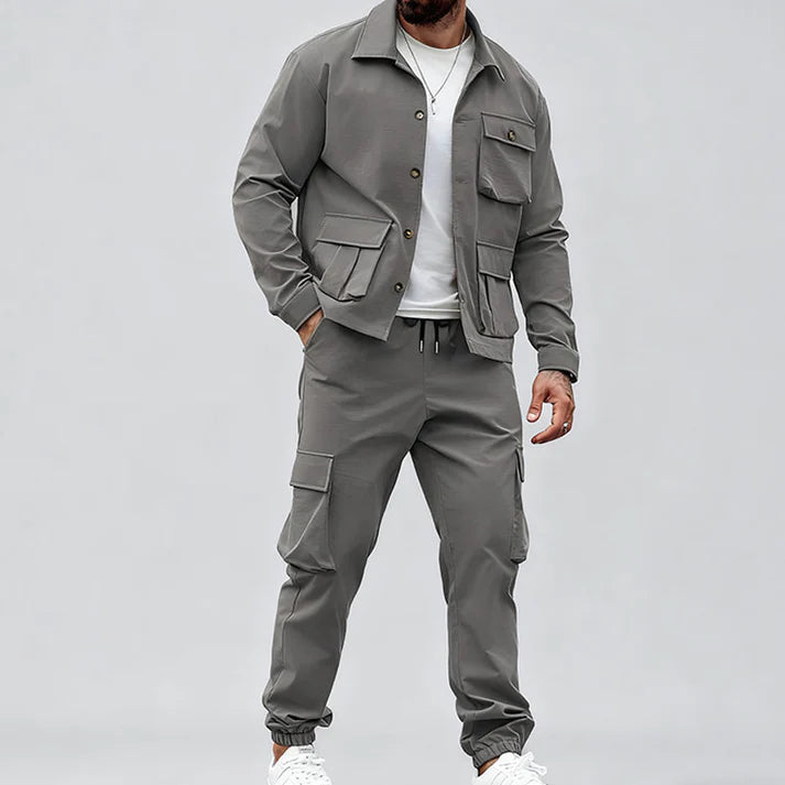 Men’s Retro Jacket & Cargo Pants 2-Piece Set