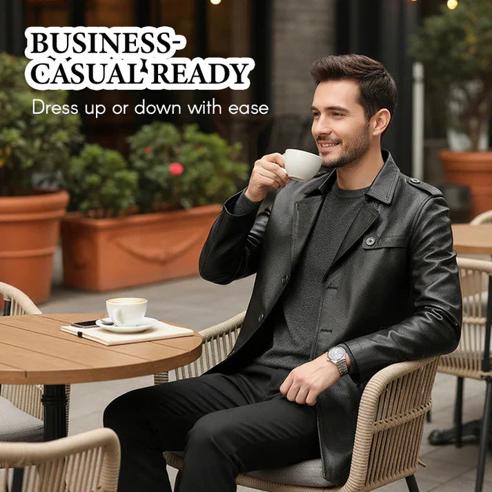 Men's Mid-Length Faux Leather Coat