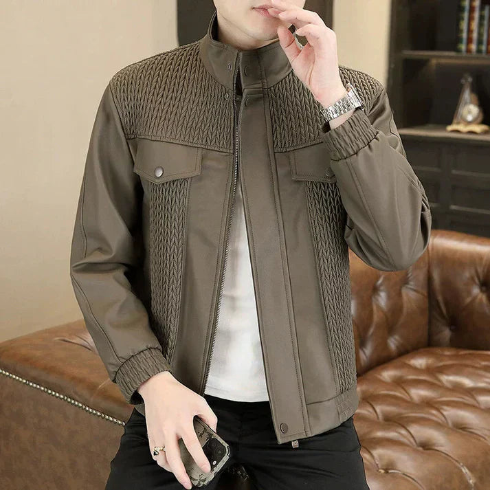Men's Fashion Barley-Weave Leather Jacket